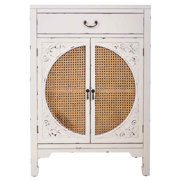 RECIBIDOR MADERA Y RATAN 1 CAJON Y 2 PUERTAS BLANCO 70X36X100CM - Imagen 4