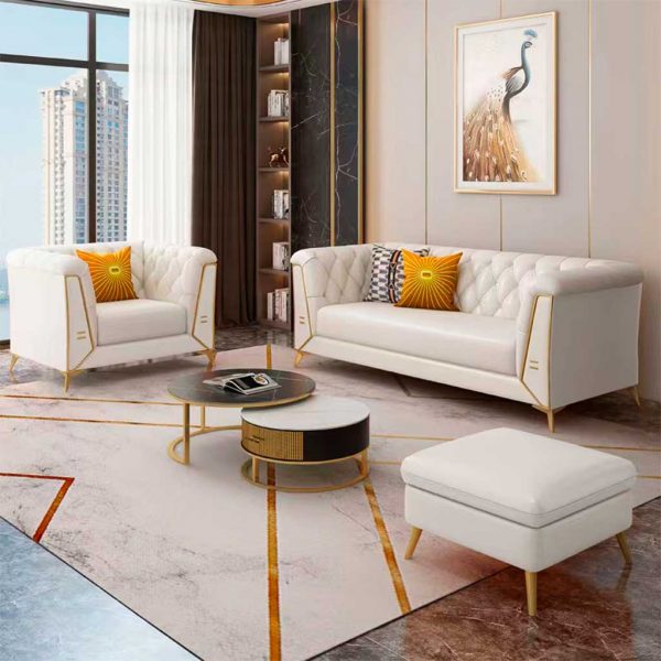 SILLON BLANCO TAPIZADO 104X72X75CM PATAS DORADAS - Imagen 7