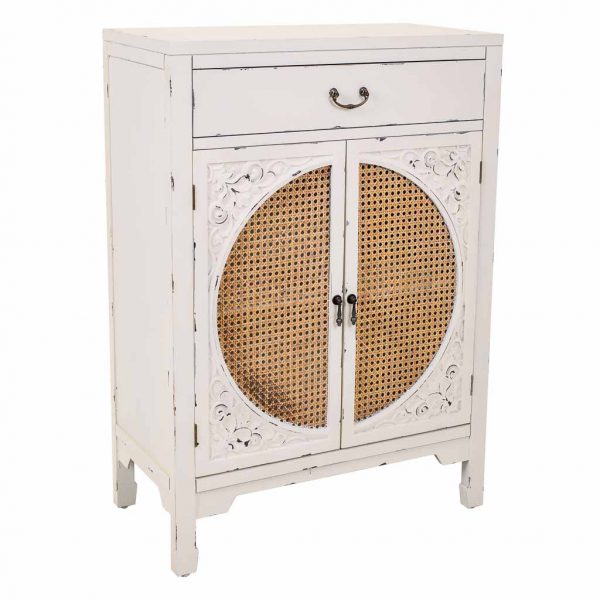 RECIBIDOR MADERA Y RATAN 1 CAJON Y 2 PUERTAS BLANCO 70X36X100CM - Imagen 2