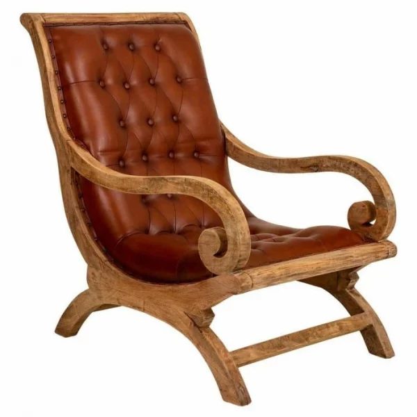 SILLON DE MADERA Y PIEL 65X98X94CM - Imagen 2