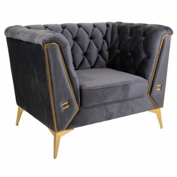 SILLON GRIS TAPIZADO 104X72X75CM PATAS DORADAS - Imagen 2