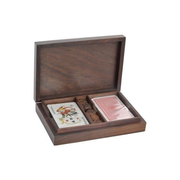 JUEGO SET 3 SHEESHAM LATON 18X12X4 CARTAS DADOS - Imagen 2
