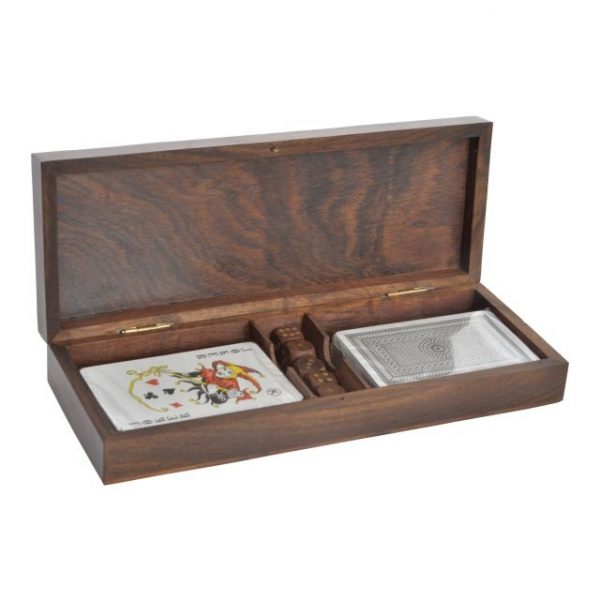 JUEGO SET 3 SHEESHAM LATON 23,5X9X4 CARTAS DADOS - Imagen 2