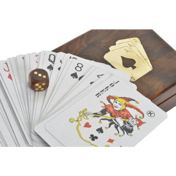JUEGO SET 3 SHEESHAM LATON 23,5X9X4 CARTAS DADOS - Imagen 3