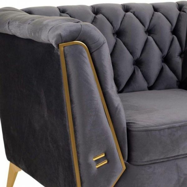 SILLON GRIS TAPIZADO 104X72X75CM PATAS DORADAS - Imagen 7