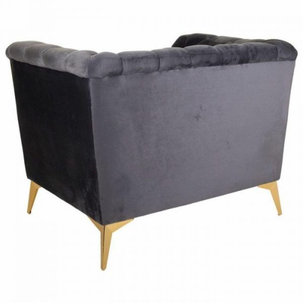 SILLON GRIS TAPIZADO 104X72X75CM PATAS DORADAS - Imagen 3