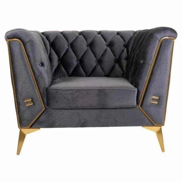 SILLON GRIS TAPIZADO 104X72X75CM PATAS DORADAS - Imagen 5