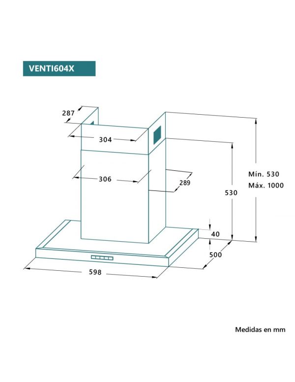 CAMPANA DEC. TIPO T JOHNSON 60CM INOX - Imagen 2