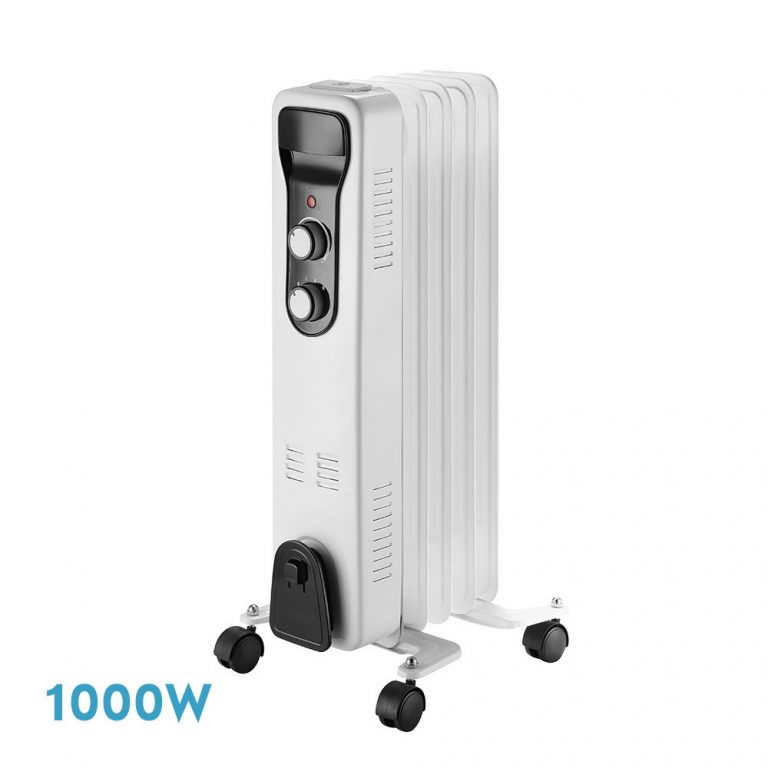 RADIADOR ACEITE BRASILIA 1000W 5ELEMENTOS BLANCO/NEGRO 3POTENCIAS ANTIVUELCO TERMOSTATO REG.SEGURIDAD ASA 59,5X25,5X24CM