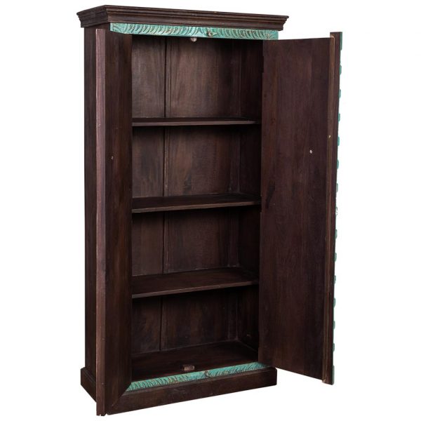 ARMARIO MADERA MANGO ACABADO ARTESANAL 2 PUERTAS AZUL 90X40X180CM - Imagen 2