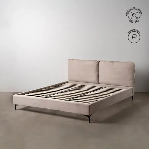 CAMA BEIGE TEJIDO DORMITORIO 192 X 214 X 95 CM - Imagen 2