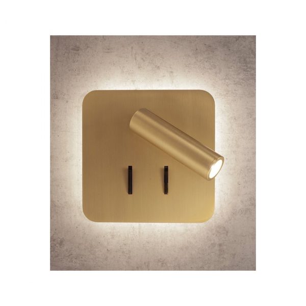 APLIQUE CAYMAN CUADRADO ORO LECTOR LED 3W+6W 3000K MANTRA 7854 - Imagen 2