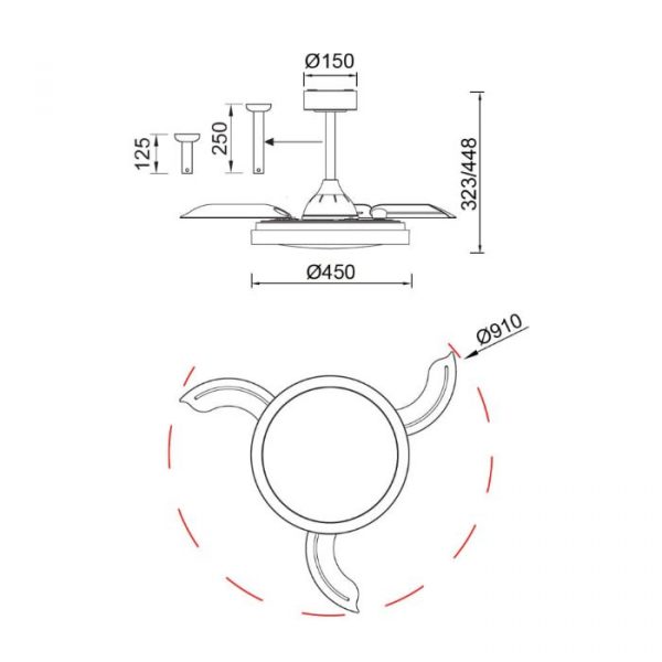 VENTILADOR RETRACTIL LED MISTRAL MINI BLANCO 8829 MANTRA - Imagen 4