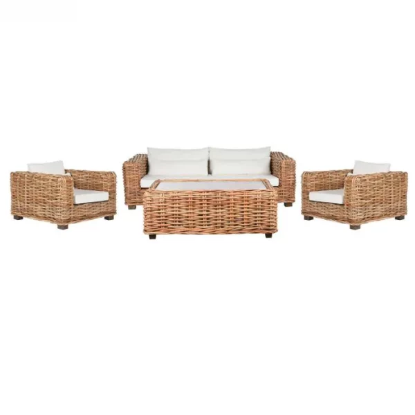 SOFA SET 4 RATAN 220X98X64 INCLUYE COJINES NATURAL