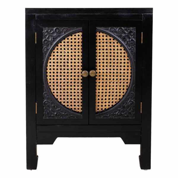 MESITA DE NOCHE 50X36X65 MADERA NEGRO RATAN NATURAL - Imagen 3