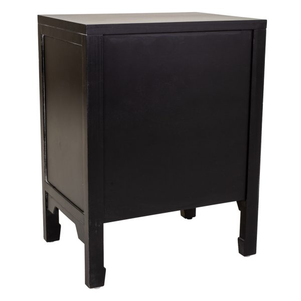 MESITA DE NOCHE 50X36X65 MADERA NEGRO RATAN NATURAL - Imagen 4