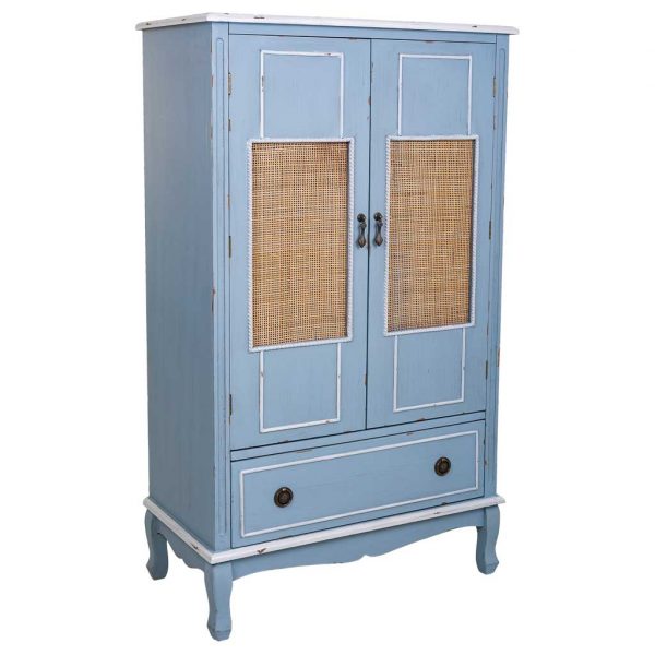 ARMARIO 80X40X138 MADERA AZUL RATÁN NATURAL - Imagen 2