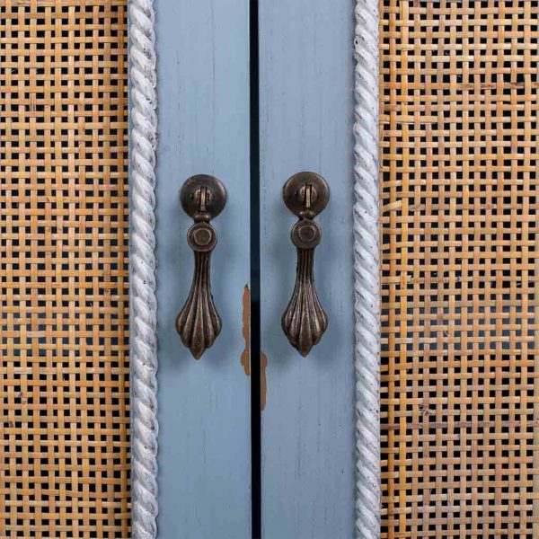 ARMARIO 80X40X138 MADERA AZUL RATÁN NATURAL - Imagen 6