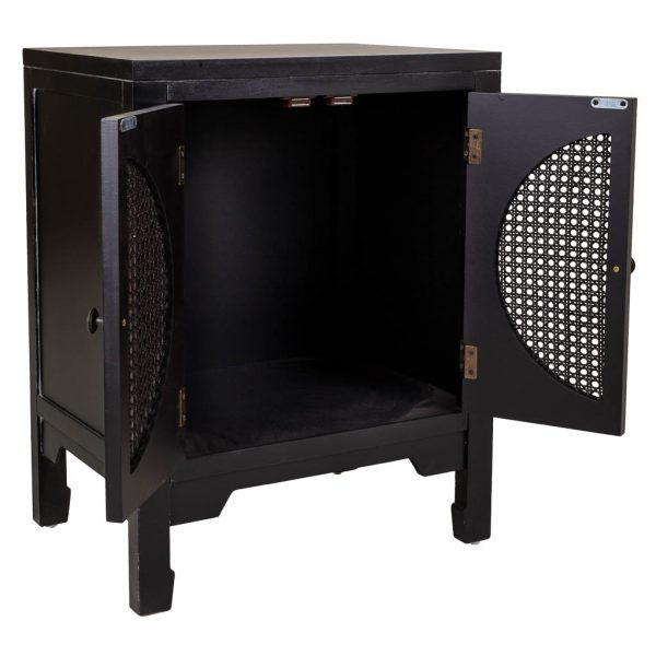MESITA DE NOCHE 50X36X65 MADERA NEGRO RATAN NATURAL - Imagen 2