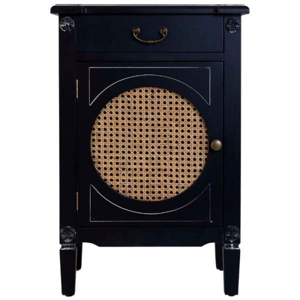 MESITA MADERA LAC NEGRO Y REJILLA DE 1 CAJON Y 1 PUERTA 46X36X68CM - Imagen 2