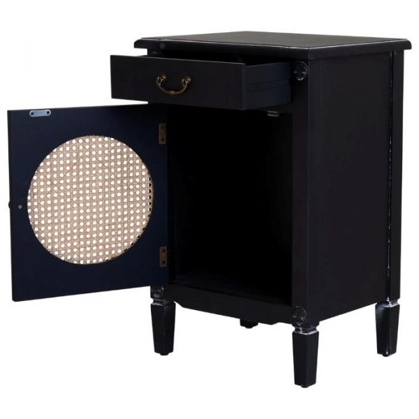 MESITA MADERA LAC NEGRO Y REJILLA DE 1 CAJON Y 1 PUERTA 46X36X68CM - Imagen 3