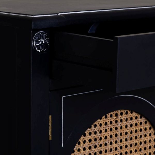 MESITA MADERA LAC NEGRO Y REJILLA DE 1 CAJON Y 1 PUERTA 46X36X68CM - Imagen 4