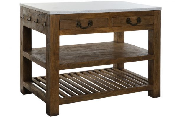 ISLA COCINA MADERA MARMOL 119X70X92 2 CAJONES - Imagen 2