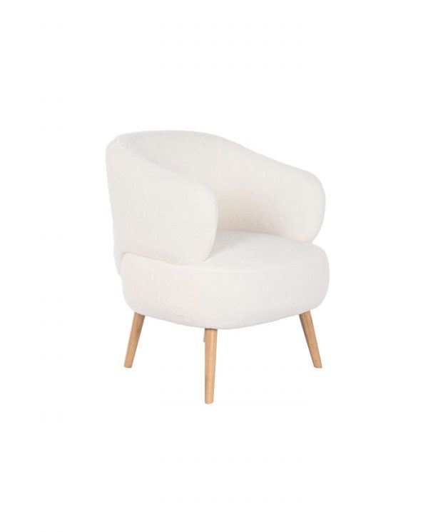 BUTACA POLIESTER MADERA 70X70X80 BORREGUITO BLANCO