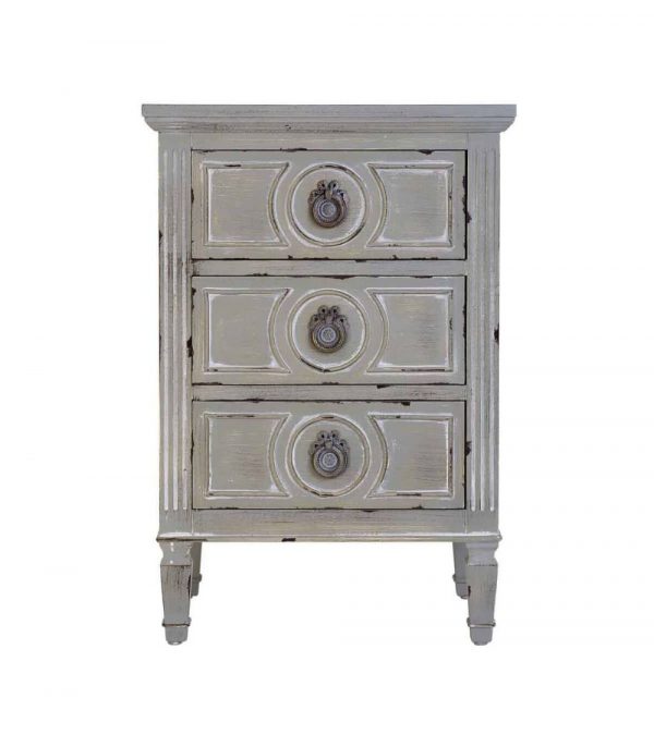 MESITA DE NOCHE 46X33X67 MADERA GRIS ROZADO PATINADO BLANCO - Imagen 2
