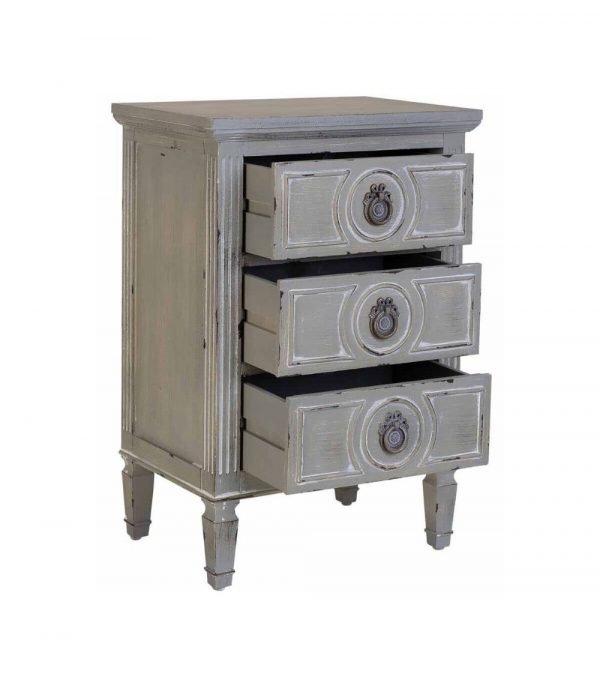 MESITA DE NOCHE 46X33X67 MADERA GRIS ROZADO PATINADO BLANCO - Imagen 3