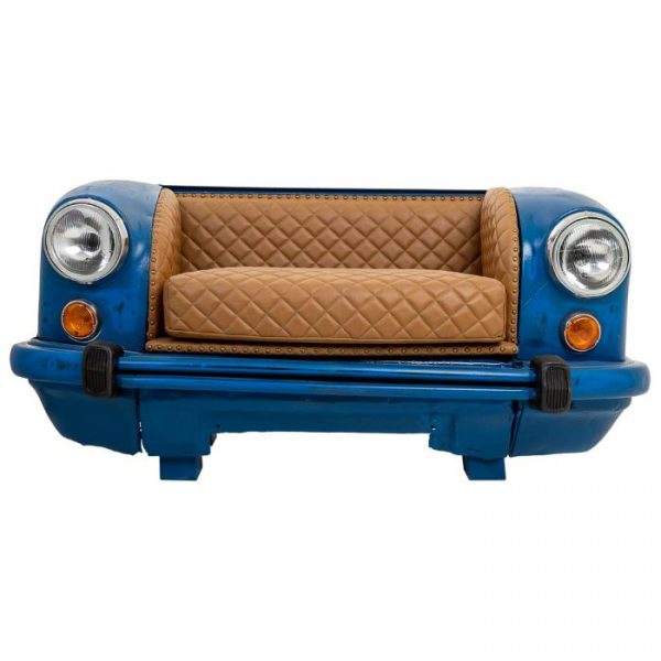 SOFA COCHE DE METAL TAPIZADO AZUL 157X68X68CM - Imagen 2