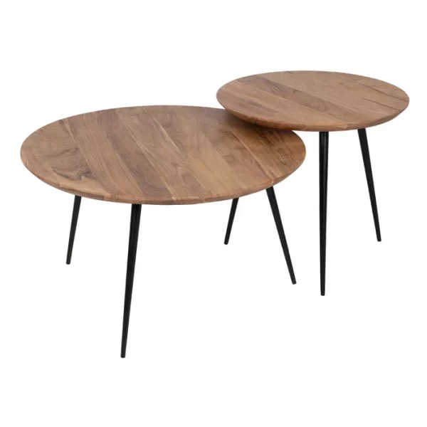 S/2 MESA CENTRO NATURAL MADERA-METAL 70 X 70 X 40 CM - Imagen 3