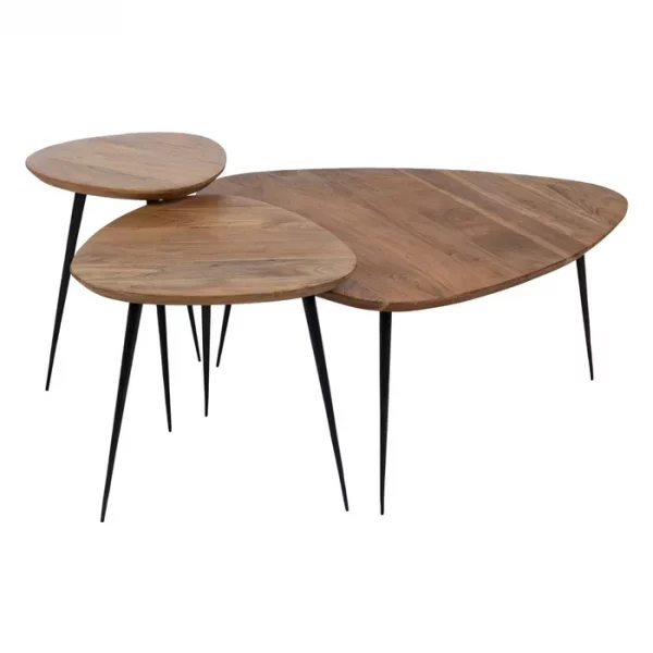 S/3 MESA CENTRO NATURAL MADERA-METAL 86 X 81 X 43 CM - Imagen 3
