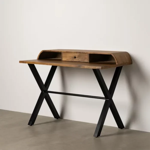 ESCRITORIO NATURAL-NEGRO MADERA DE MANGO 125 X 62 X 90 CM - Imagen 2