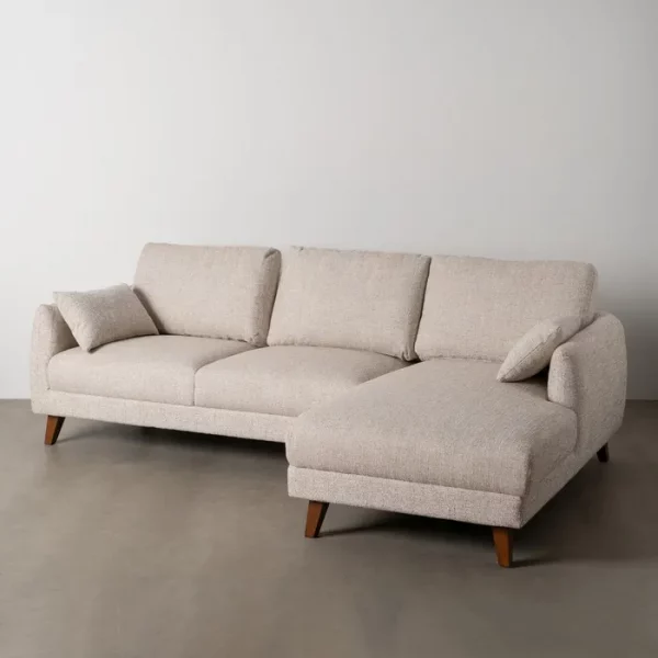 SOFÁ CHAISE LONGUE BEIGE TEJIDO-MADERA 240 X 155 X 86 CM - Imagen 2