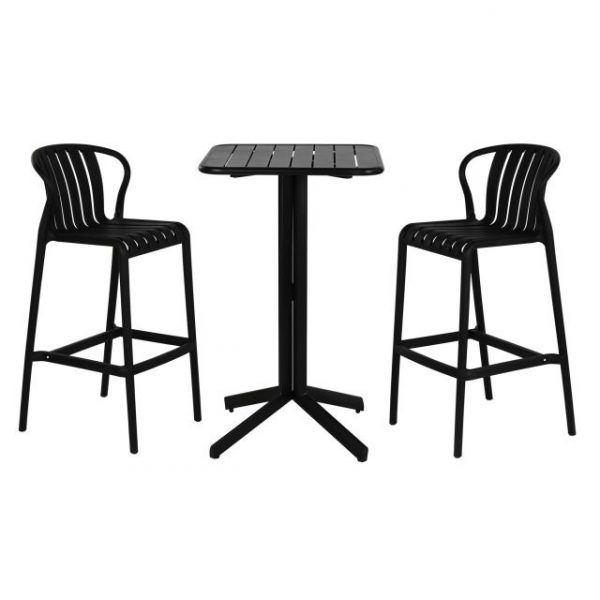 MESA BAR SET 3 PP METAL 60X60X102 TABURETE NEGRO