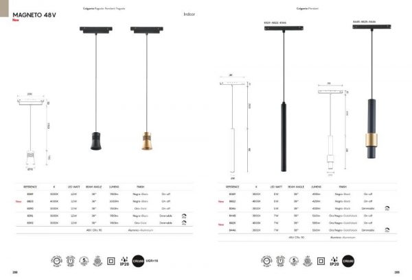 COLGANTE 7W NEGRO/ORO 3000K TRIAC 8446 MANTRA - Imagen 4