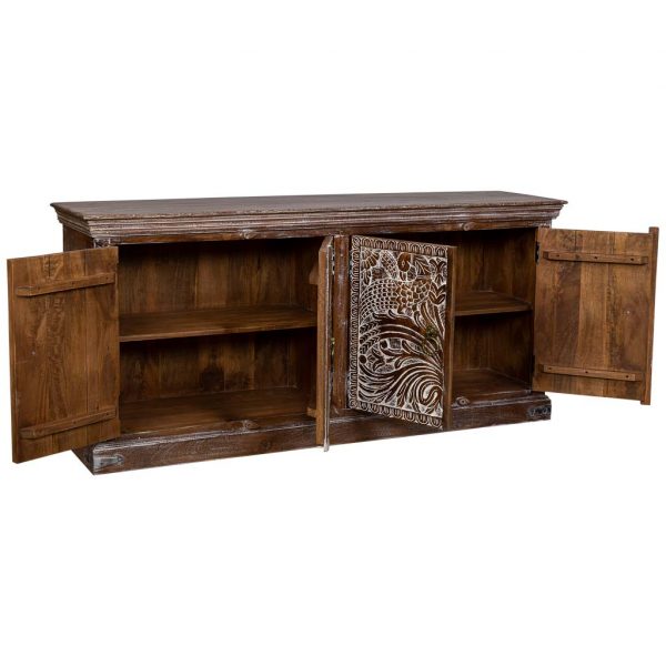 APARADOR MADERA ACABADO ARTESANAL 4 PUERTAS MARRON 180x40x80 - Imagen 3