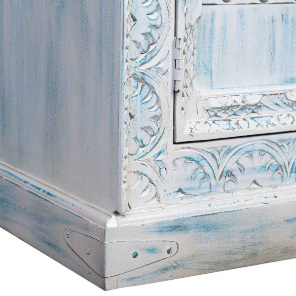 ARMARIO MADERA TALLADA ACABADO ARTESANAL ENVEJECIDO AZUL 95x45x194 - Imagen 7