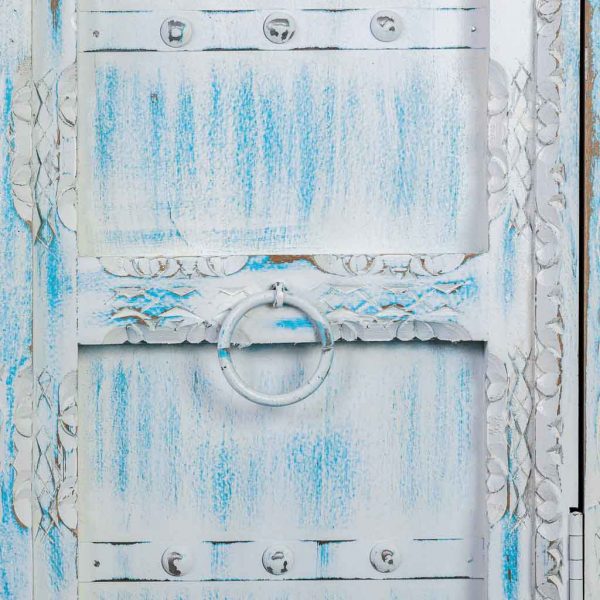 ARMARIO MADERA TALLADA ACABADO ARTESANAL ENVEJECIDO AZUL 95x45x194 - Imagen 8