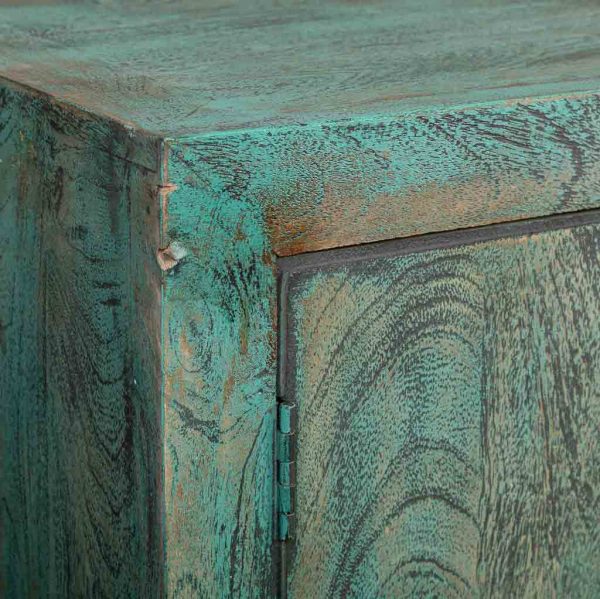 APARADOR MADERA 6 PUERTAS ACABADO ARTESANAL ENVEJECIDO VERDE 200x40x70 - Imagen 5