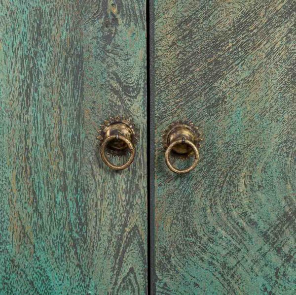 APARADOR MADERA 6 PUERTAS ACABADO ARTESANAL ENVEJECIDO VERDE 200x40x70 - Imagen 7