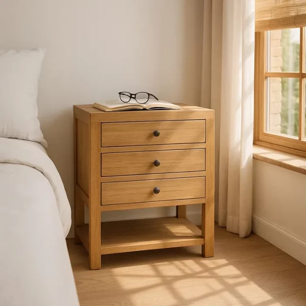MESITA NATURAL MADERA MINDI DORMITORIO 60 X 35 X 65 CM - Imagen 2
