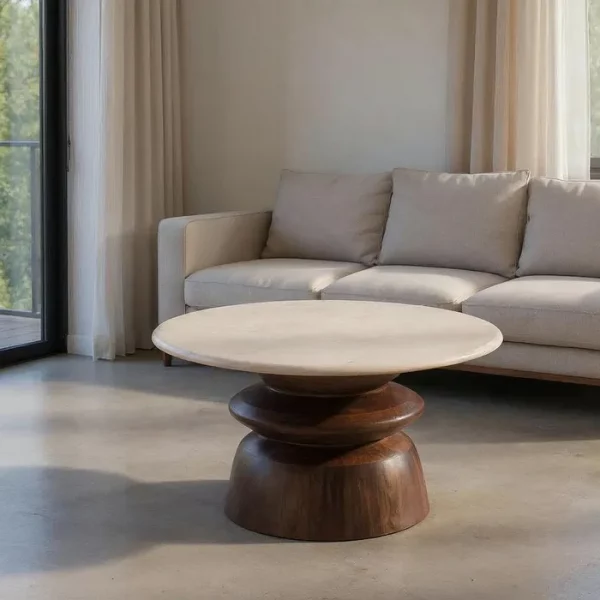 MESA CENTRO MÁRMOL/MADERA SALÓN 75 X 75 X 39 CM