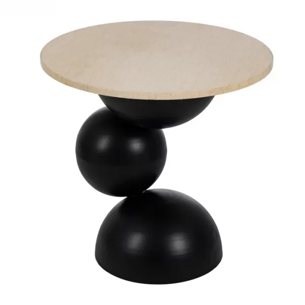 MESITA BEIGE-NEGRO METAL-MÁRMOL 60 X 60 X 58,50 CM - Imagen 3