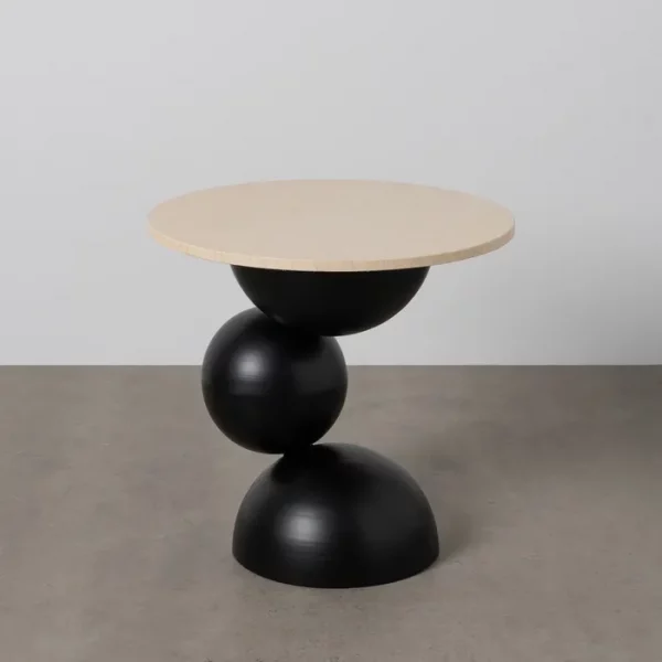 MESITA BEIGE-NEGRO METAL-MÁRMOL 60 X 60 X 58,50 CM - Imagen 2