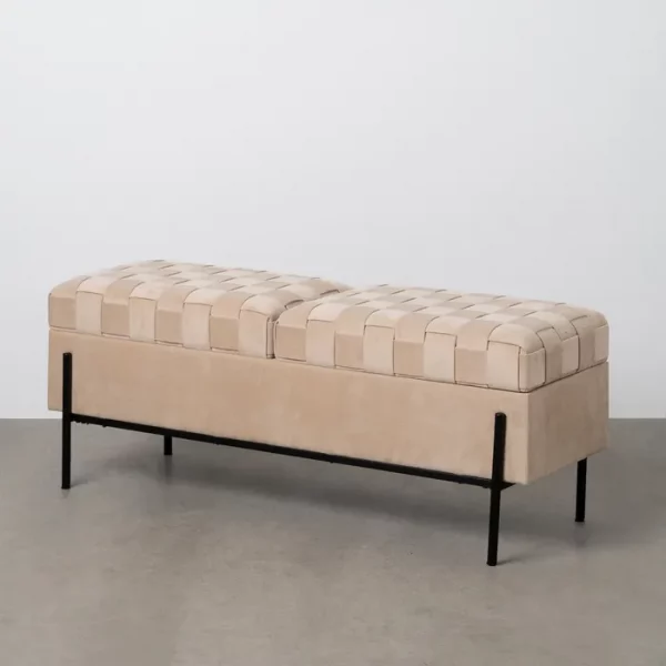 BANCO BAÚL BEIGE TEJIDO-METAL 121 X 41 X 47 CM - Imagen 2