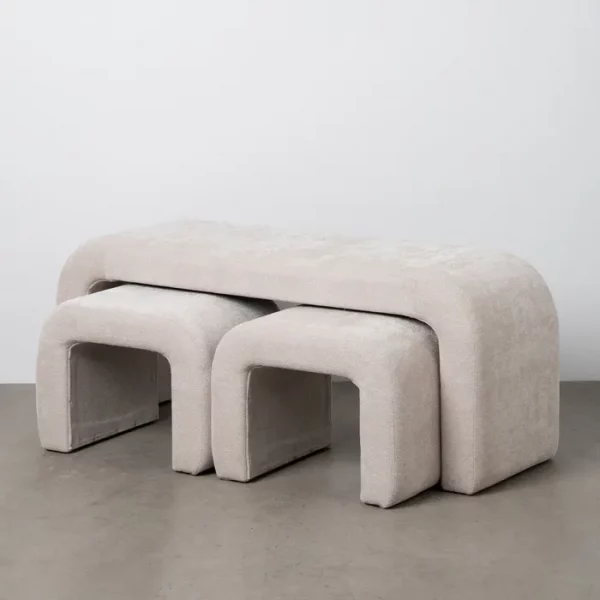S/3 BANCO BEIGE DM-TEJIDO 126 X 43 X 50 CM - Imagen 2