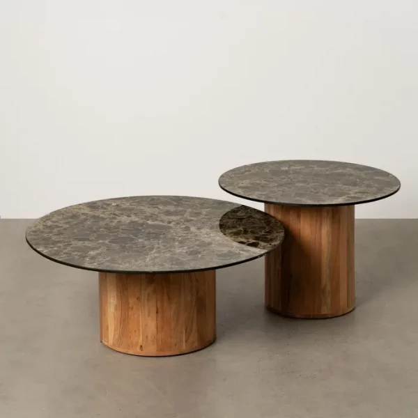 S/2 MESA CENTRO MADERA / CERÁMICA SALÓN 80 X 80 X 34 CM - Imagen 2