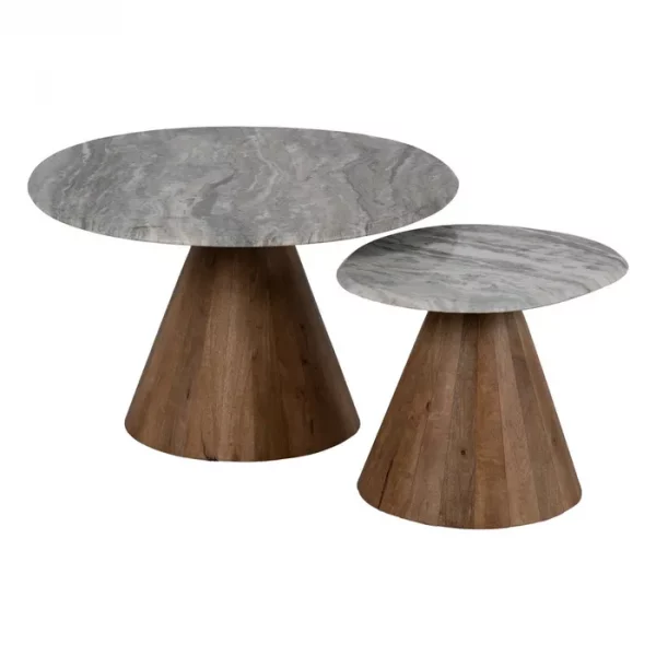 S/2 MESA CENTRO MADERA-MÁRMOL SALÓN 80 X 74 X 44 CM - Imagen 3
